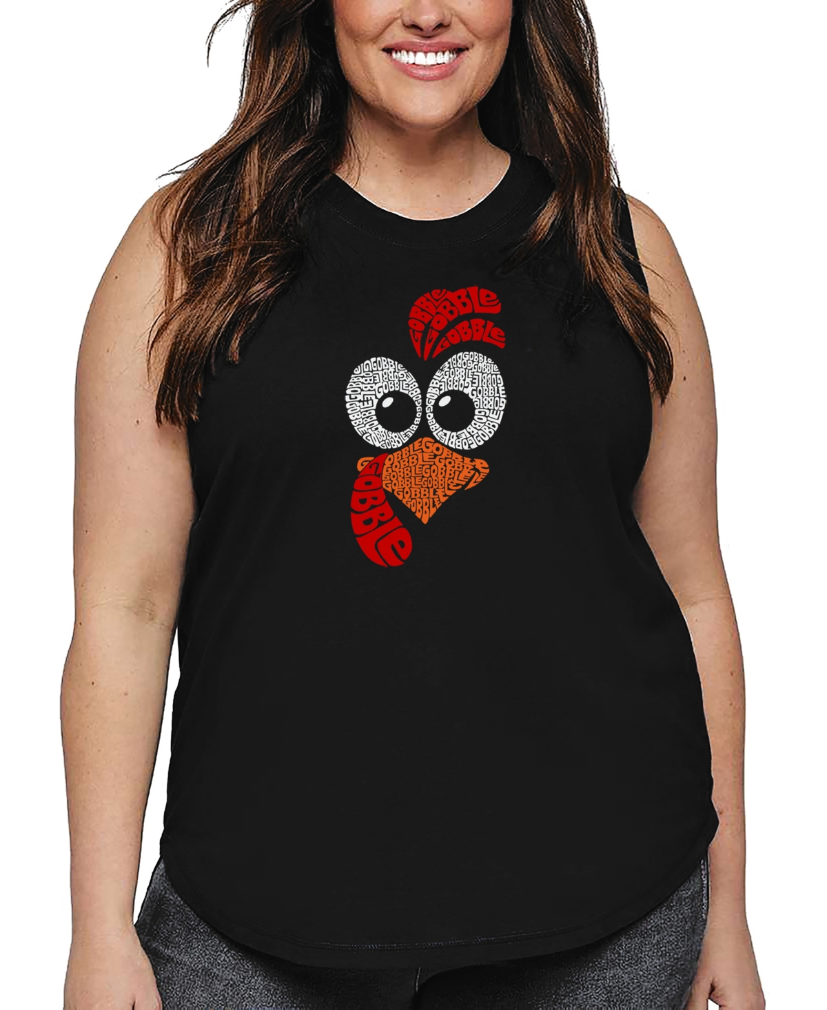 La Pop Art Plus Size Turkey Face Word Art Tank Top In Black