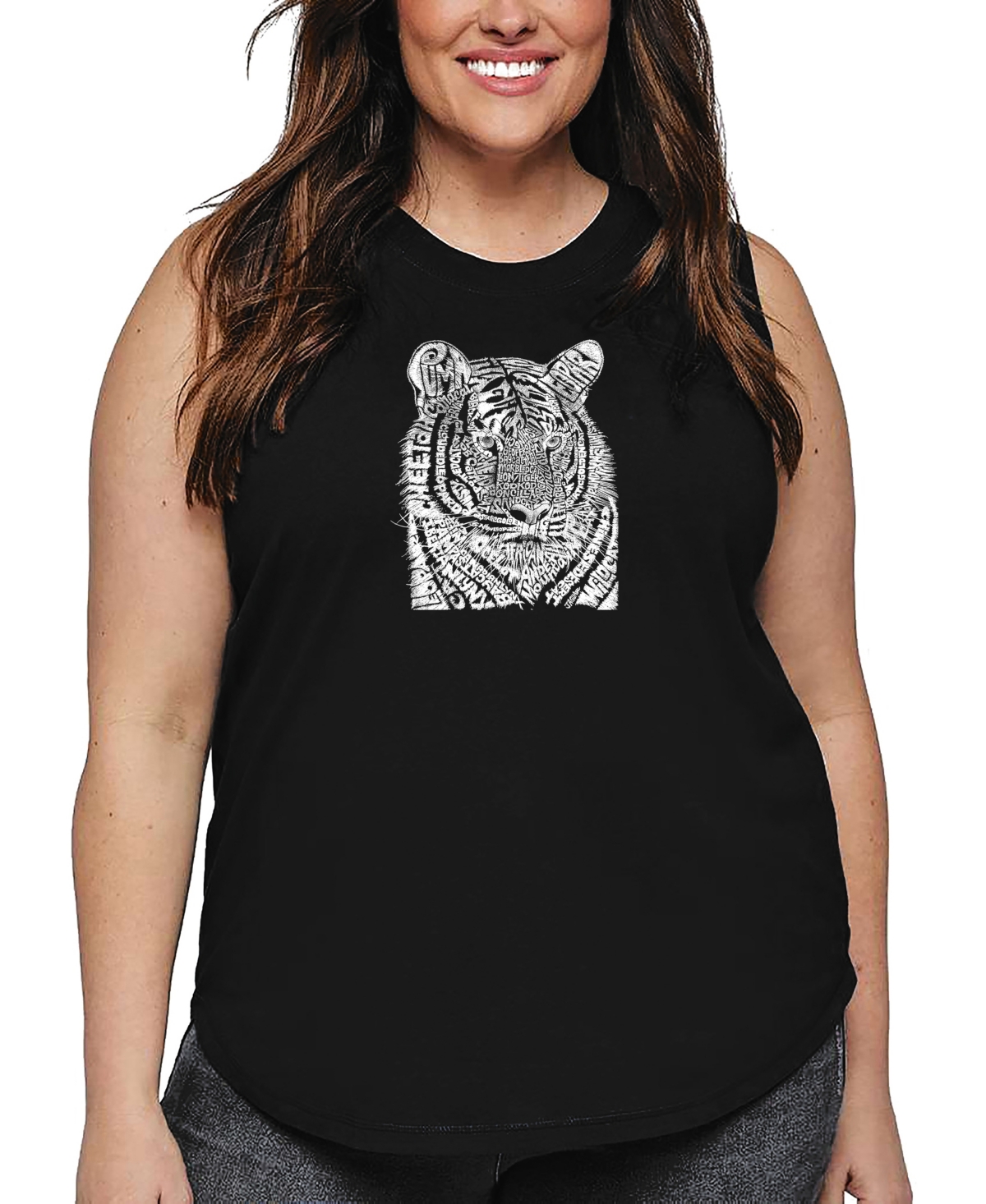 La Pop Art Plus Size Big Cats Word Art Tank Top In Black
