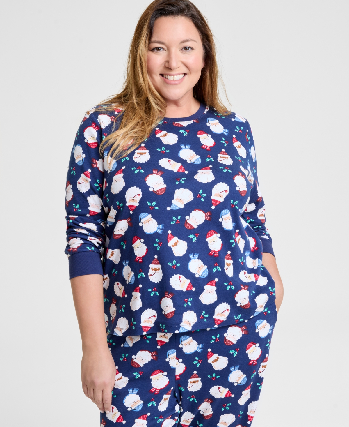 Holiday Lane Plus Size Santas Cotton Pajama Set, Macy's Exclusive In Blue