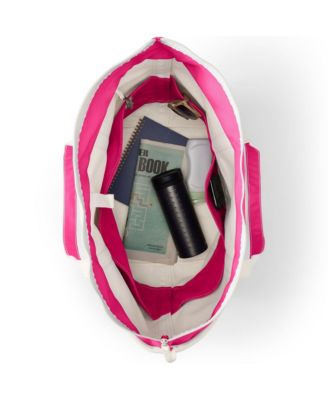 Large 5 Pocket Zip Top Long Handle Canvas Tote Bag