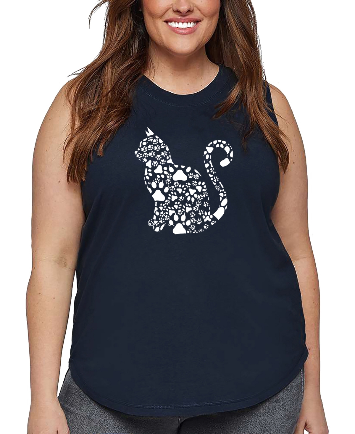 La Pop Art Plus Size Cat Claws Word Art Tank Top In Blue