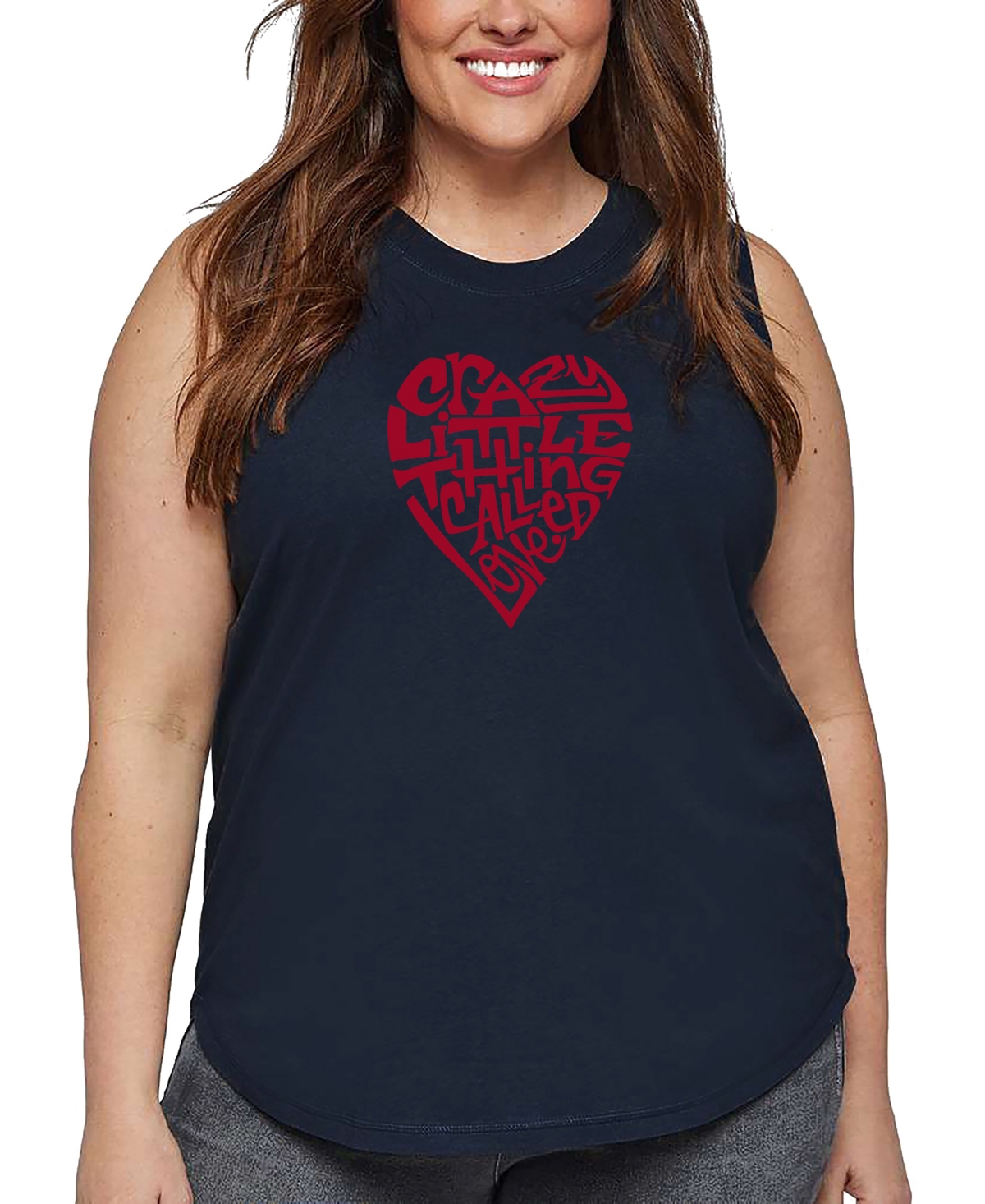 La Pop Art Plus Size Crazy Little Thing Called Love Word Art Tank Top In Blue