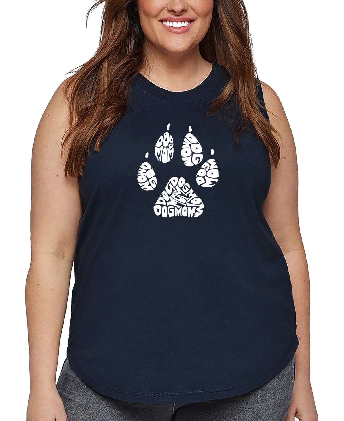 La Pop Art Plus Size Dog Mom Word Art Tank Top In Blue