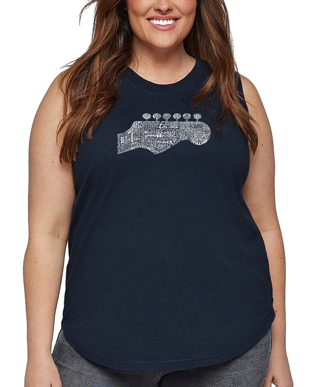 La Pop Art Plus Size Guitar Head Word Art Tank Top In Blue