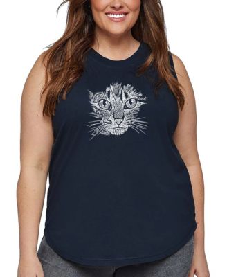 Plus Size Cat Face Word Art Tank Top
