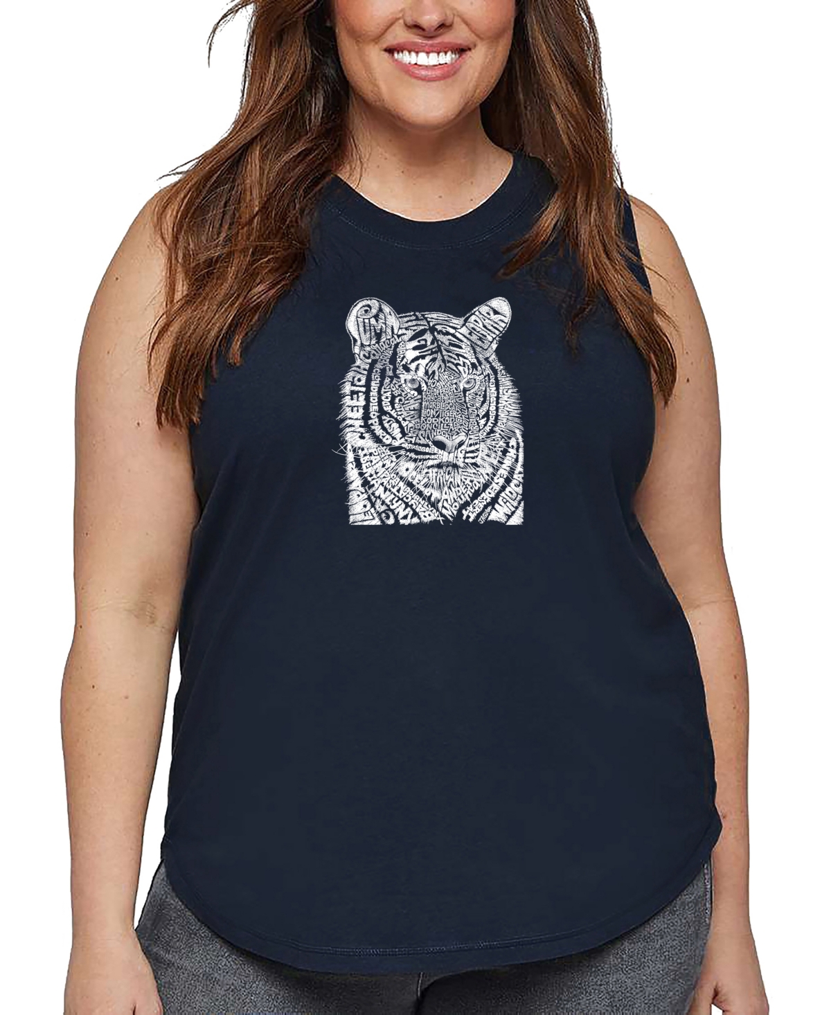 La Pop Art Plus Size Big Cats Word Art Tank Top In Blue