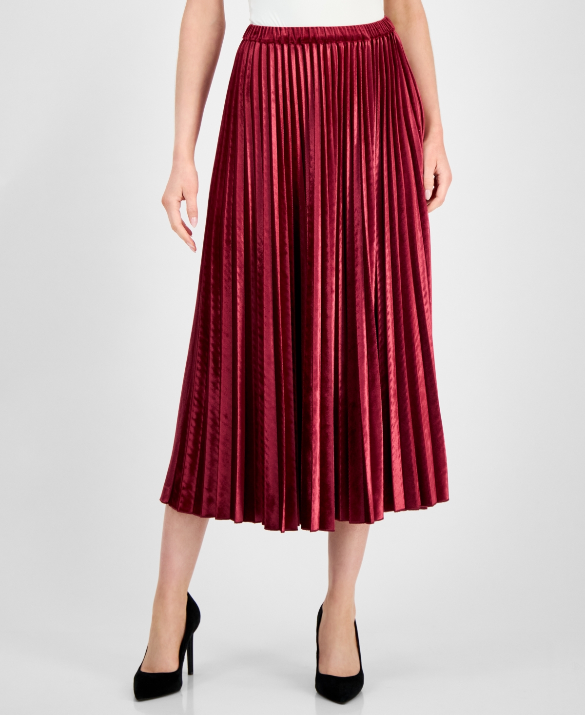 Anne Klein Women's Pleated Flared Midi Skirt In Red