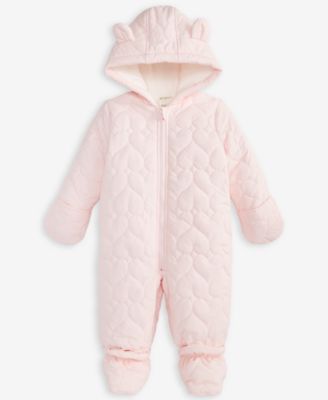 First Impressions - Baby Girls Bear Hooded Quilted Footed Snowsuit