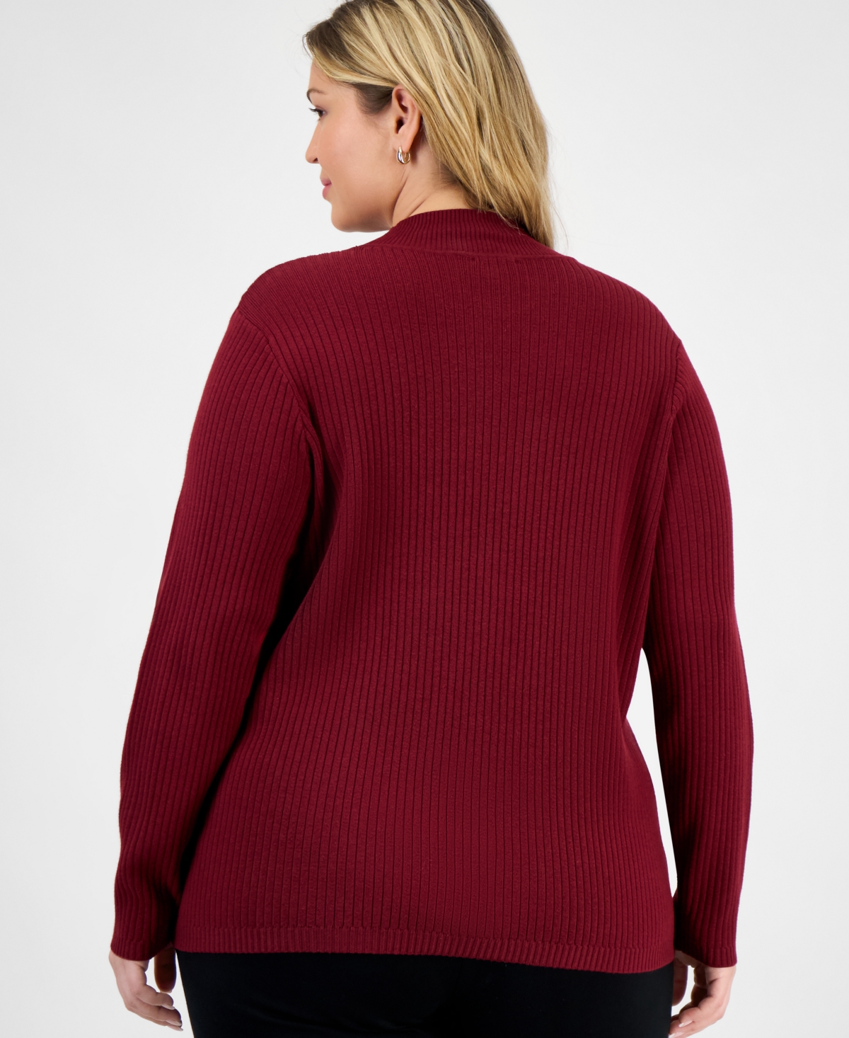 Jones New York Plus Size Sutton Long-sleeve Mock-neck Top In Burgundy