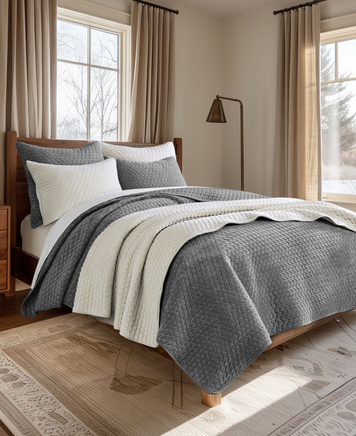 Levtex Velvet Stitch Reversible 2-pc. Quilt Set, Twin/twin Xl In Gray