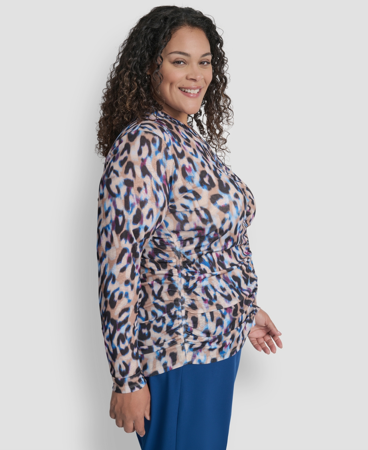 Dkny Plus Size Long Sleeve Tissue Mesh Top In Multi
