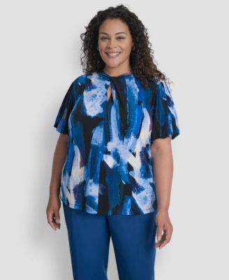 DKNY - Plus Size Keyhole Twist Neck Balloon Sleeve Top