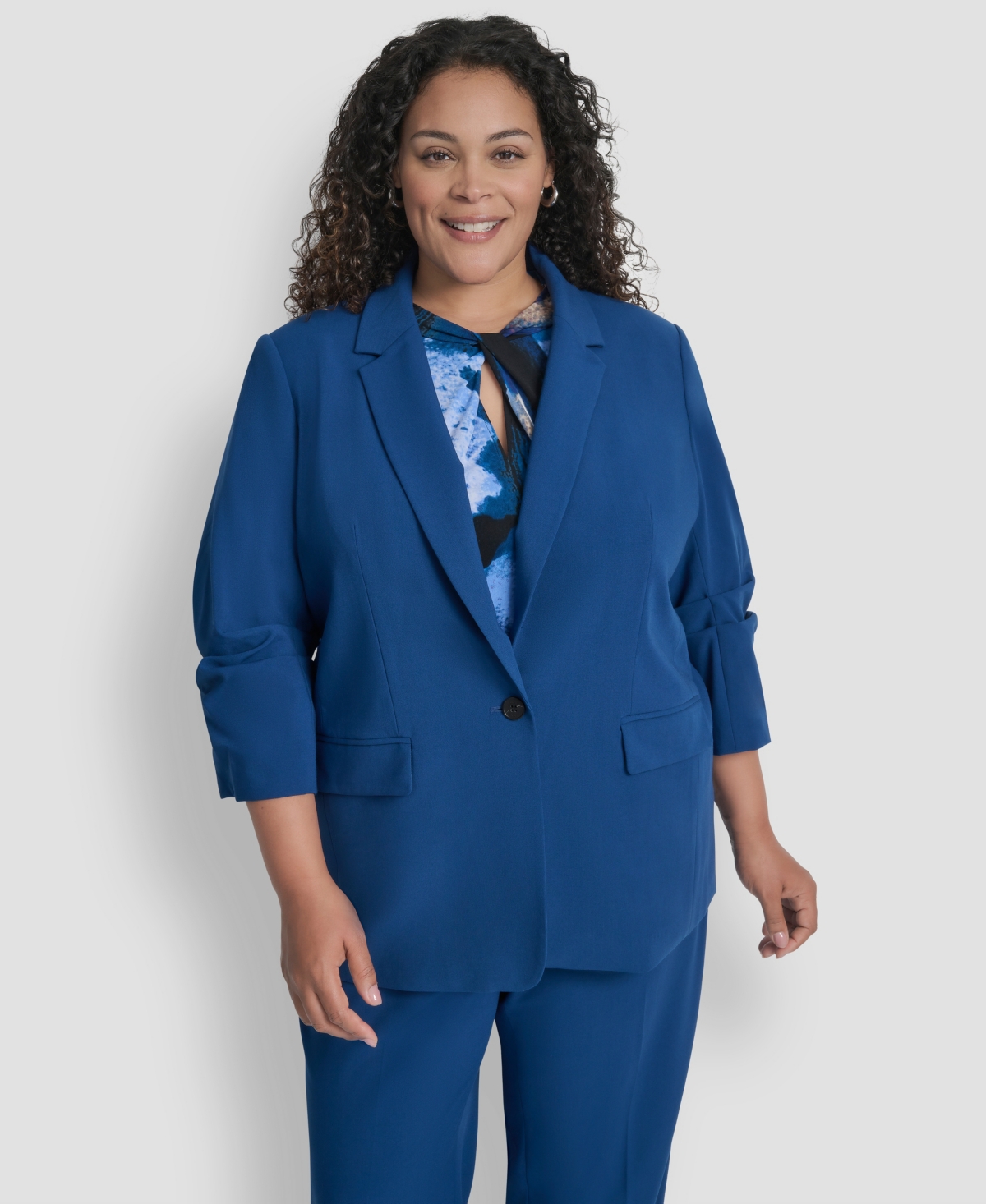 Dkny Plus Size Notch Collar Jacket In Blue