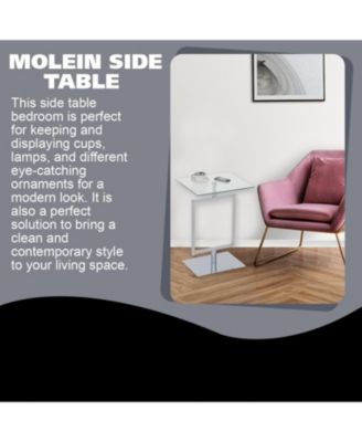 Side End Table with Metal Base and Tempered Glass Top