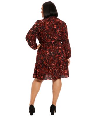 Plus Size Long-Sleeve Printed Chiffon Dress