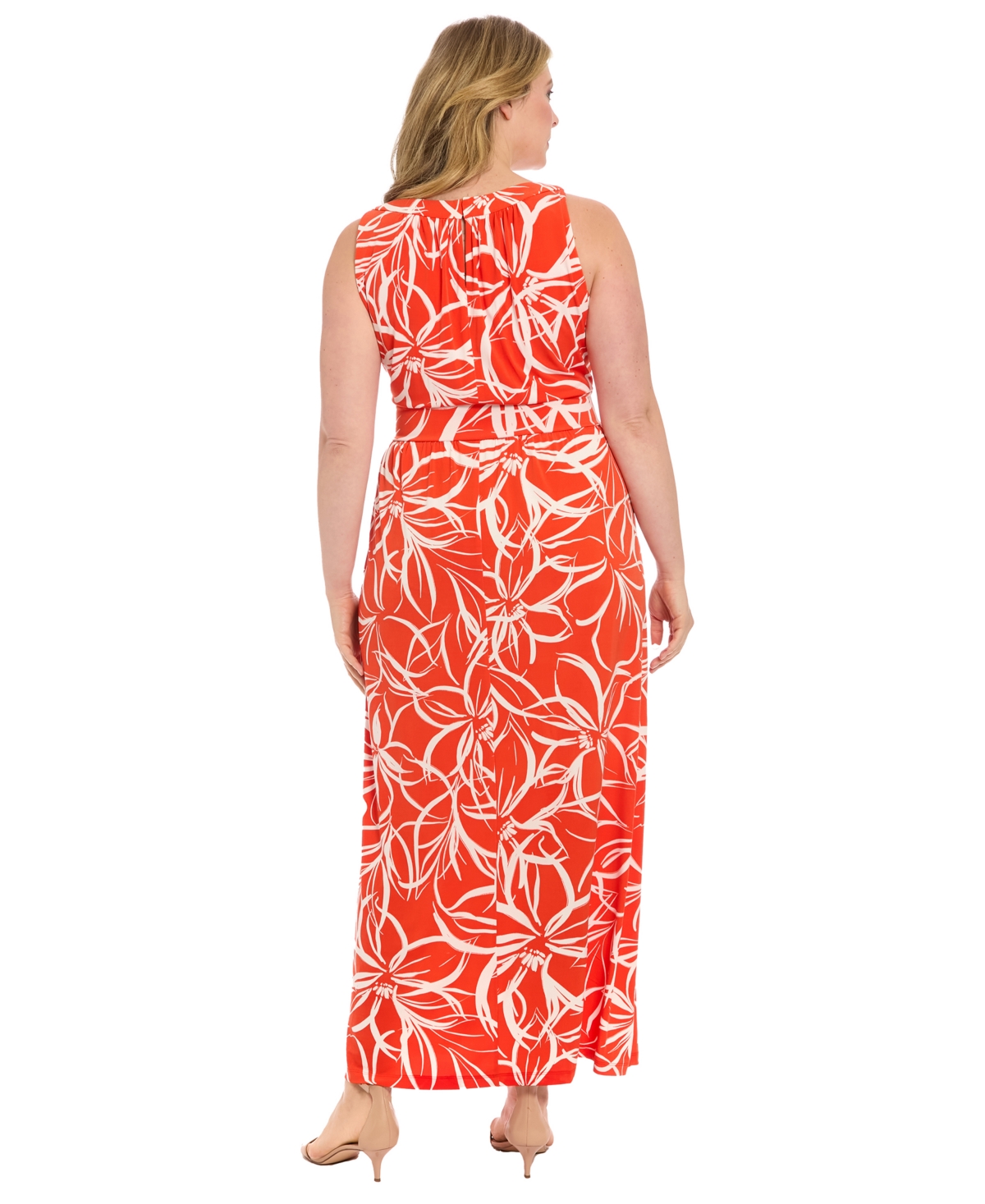 London Times Plus Size Floral-print Halter-neck Maxi Dress In Multi