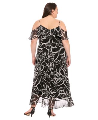 Plus Size Printed Cold-Shoulder Ruffle Dress