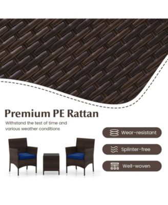 3-Piece Patio Conversation Set with Cushioned Seating and Stylish Glass Table