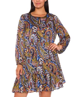 Plus Size Long Sleeve Babydoll Knee-Length Dress