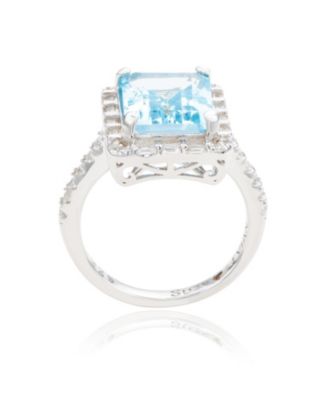 Suzy Levian Sterling Silver Emerald Cut Topaz Halo Ring