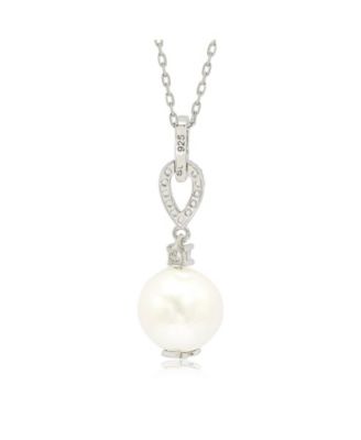 Suzy Levian Sterling Silver Pearl & White Sapphire Dangle Pendant