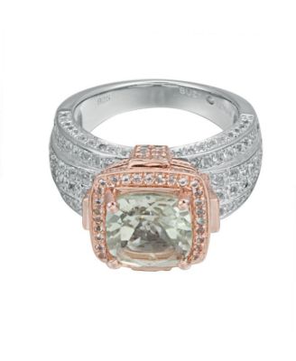 Suzy Levian Two-Tone Sterling Silver Cushion Cut Center Topaz Cocktail Milano Ring