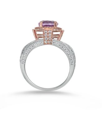 Suzy Levian Two-Tone Sterling Silver Oval Cut Center Topaz Cocktail Milano Ring