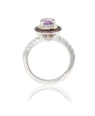 Suzy Levian Sterling Silver Oval Cut Topaz and Sapphire Double Halo Ring