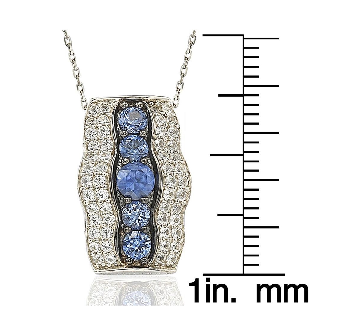 Suzy Levian Sterling Silver Sapphire & Created White Curvy Frame 5 Stone Pendant Necklace