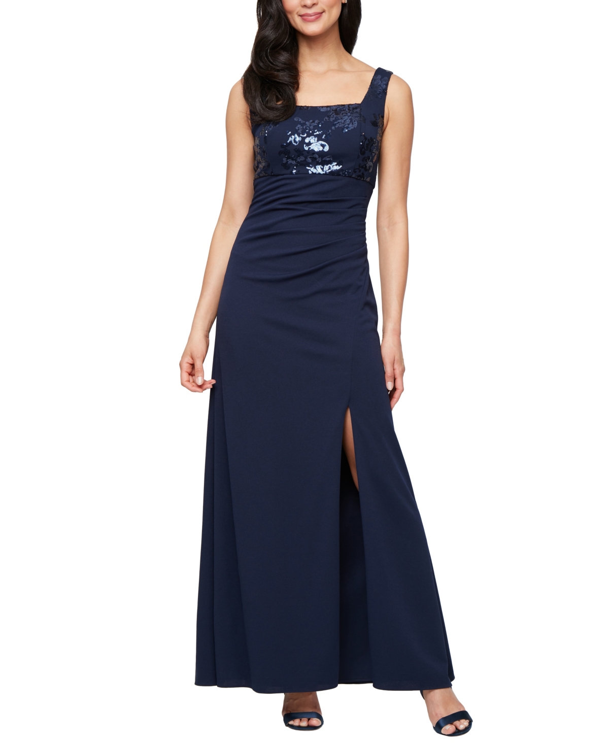 Alex Evenings Petite Long Scuba Crepe Jacket Dress In Blue