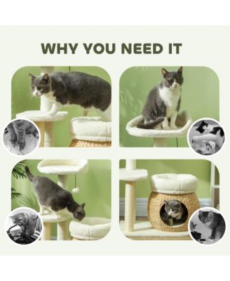 31" Cat Tree Tower with Scratching Posts, Cat Condo, Beds & Toy Ball