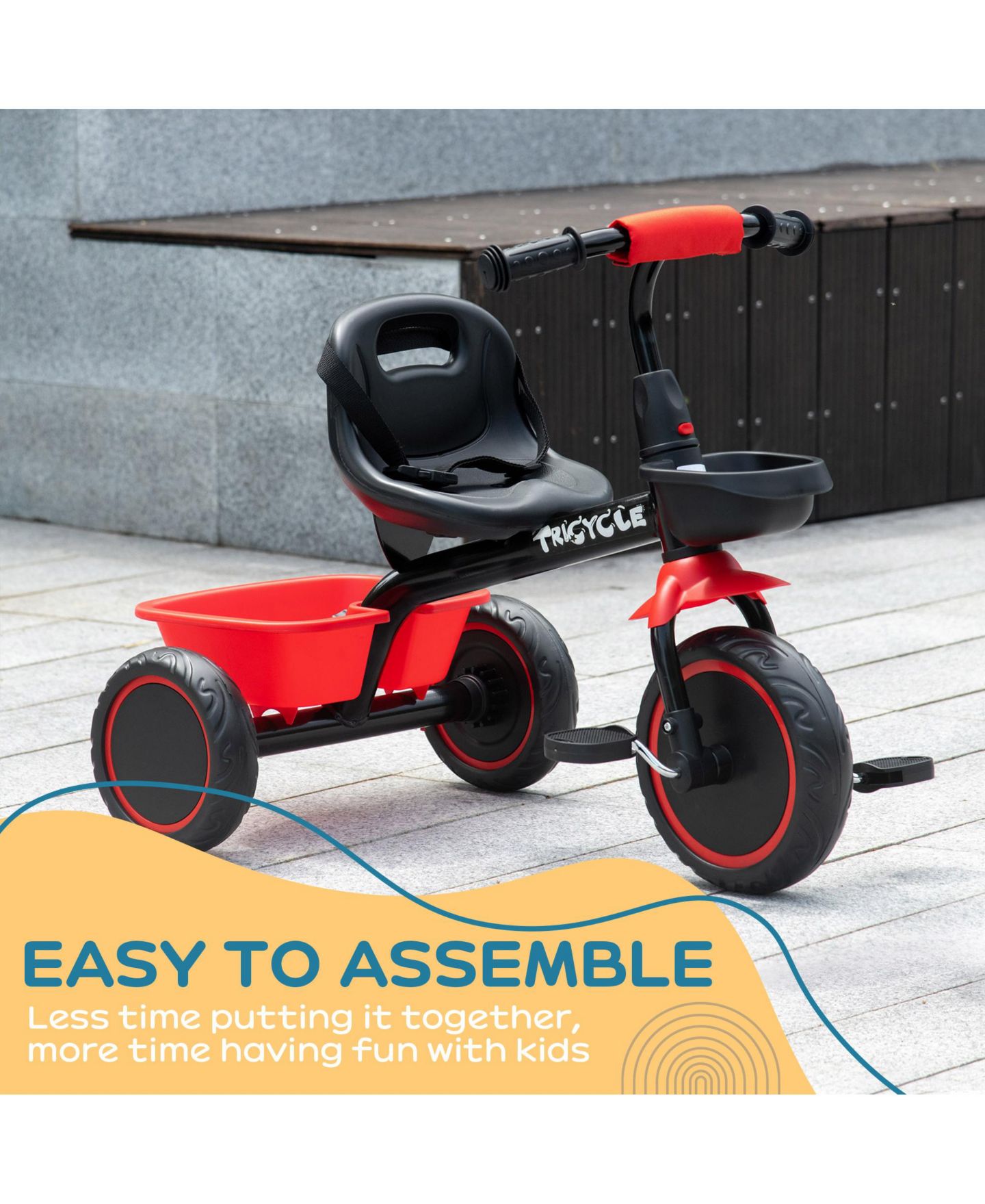 Детская игрушка Qaba Kids' Tricycle with Adjustable Seat and Baskets, 55 lbs Capacity, Ages 2–5, цвет: Красный — фото 7
