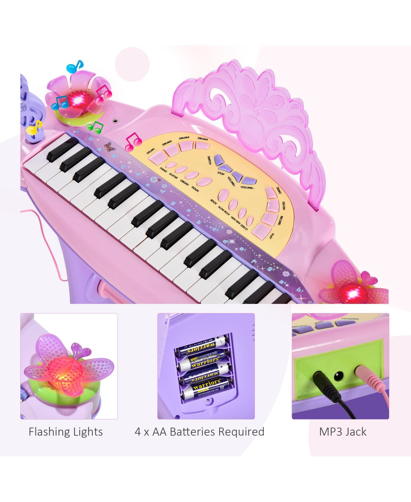 Детские игрушки Qaba Kids Piano Keyboard Drum Set with Sounds, Microphone, Stool — фото 5