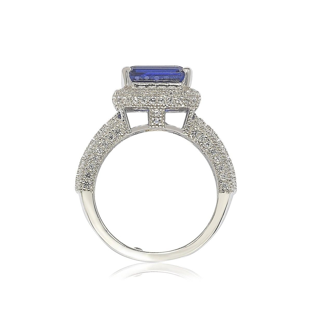 Suzy Levian New York Sterling Silver Sapphire & Created White Sapphire Emerald-Cut Ring