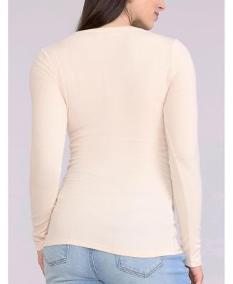Women's V-Neck Side-Ruched Long Sleeve Henley Tee - Motherhood Maternity