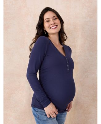 Women's V-Neck Side-Ruched Long Sleeve Henley Tee - Motherhood Maternity