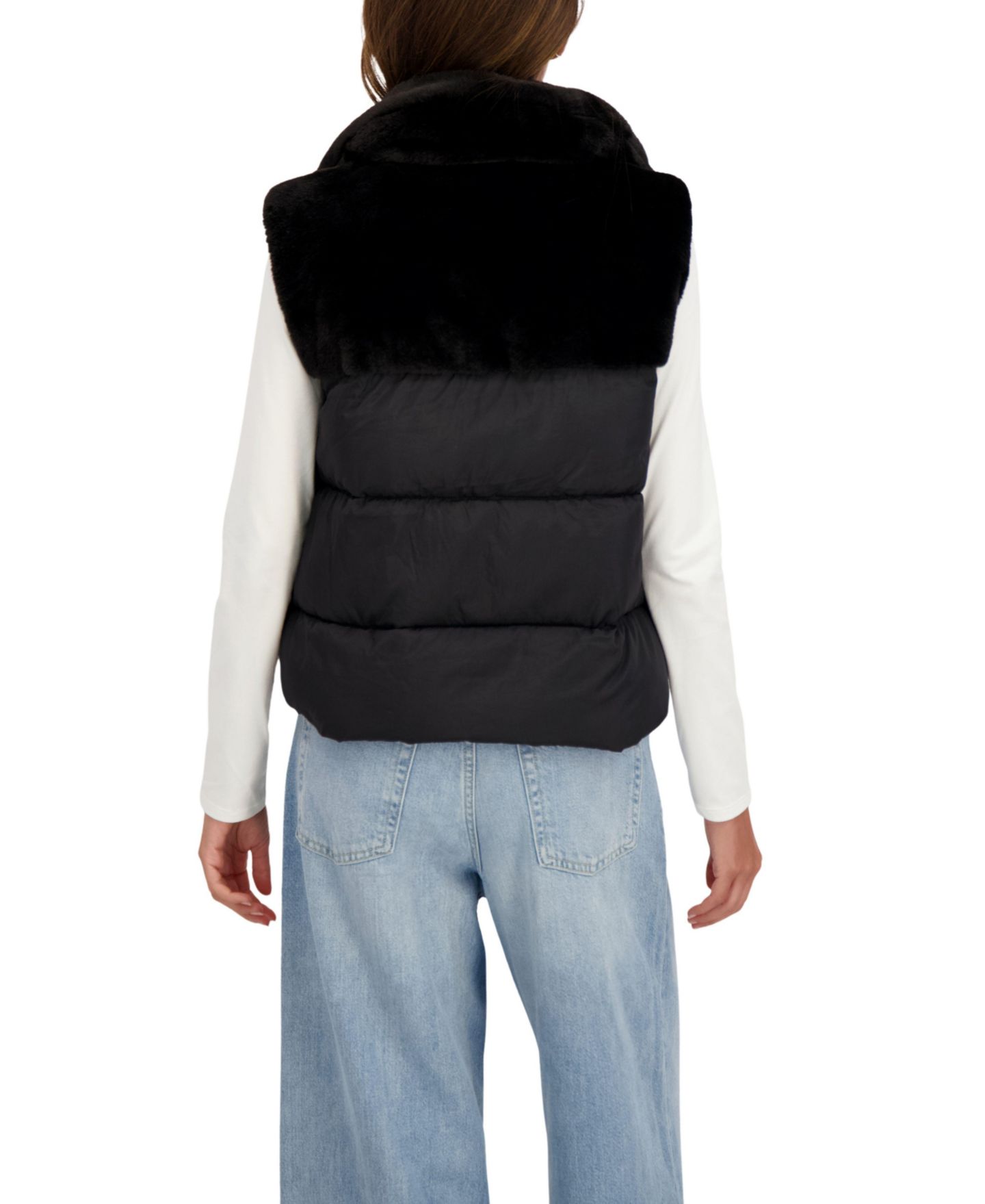 Женский жилет Sebby Collection Short Mix Media Puffer Vest, цвет: Чёрный — фото 2