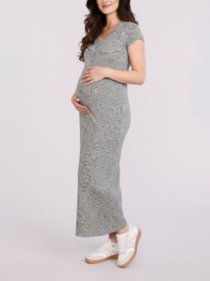 Women's Short Sleeve Henley Bodycon Maxi Dress - Motherhood Maternity