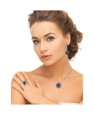 Suzy Levian Sterling Silver Sapphire Flower Petal Pendant