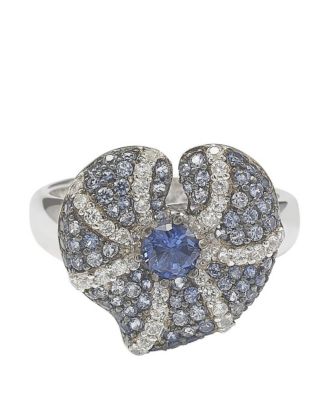 Sterling Silver Sapphire Pave Whimsical Heart Leaf Ring