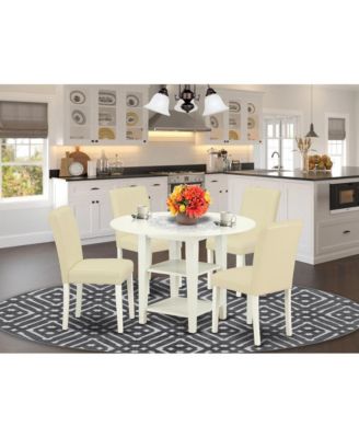 5-Pc. Rubber Wood Linen White Drop Leaf Dining Room Set
