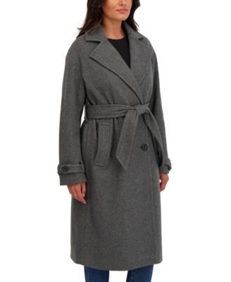Women's Long Belted Oversized Double Breasted Faux Wool Coat