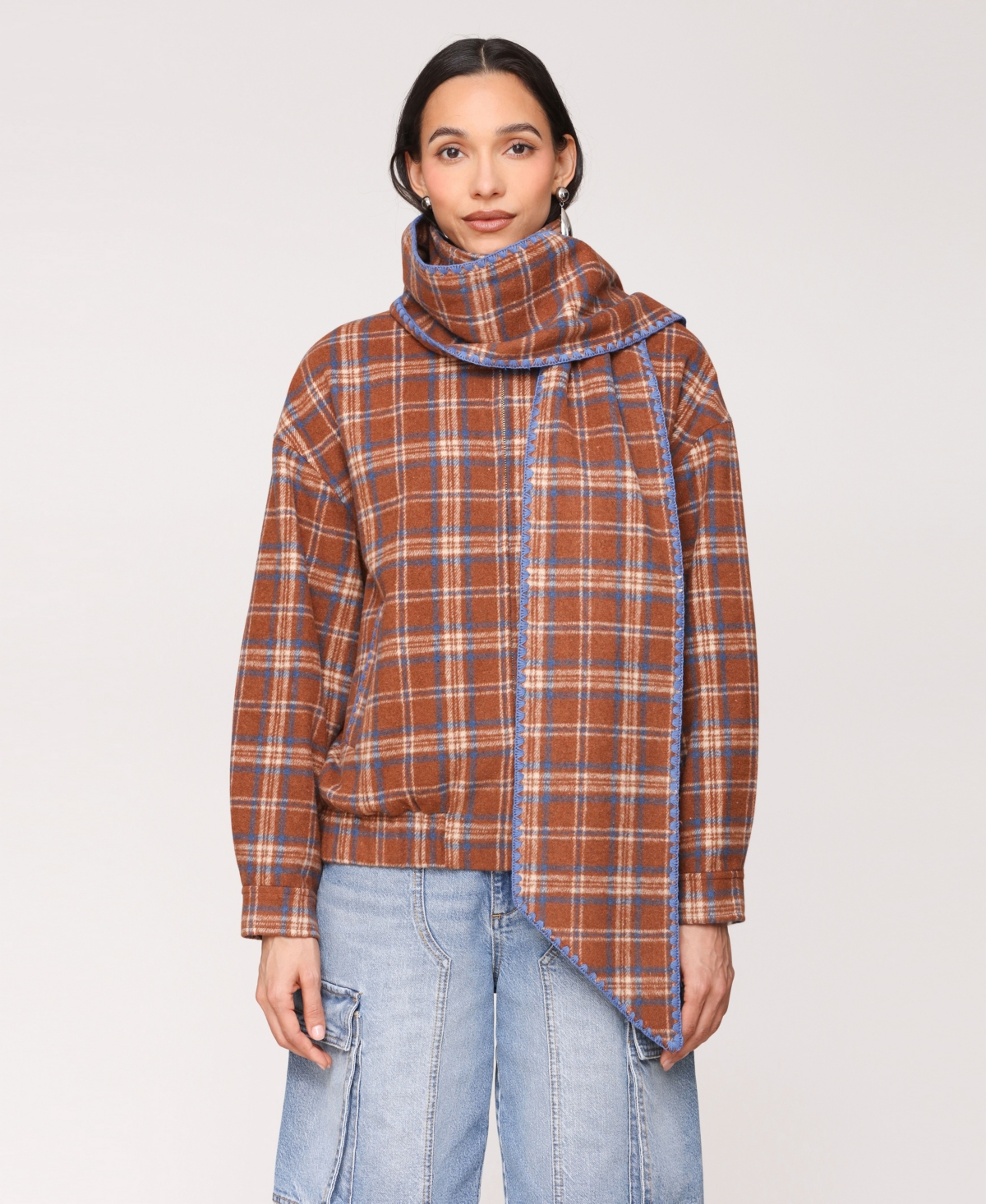 Avec Les Filles Women's Scarf Bomber Jacket In Brown