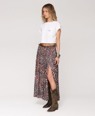 Women's High Slit Western Belt Maxi Skirt