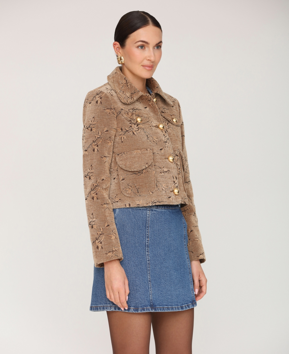 Avec Les Filles Crop Corduroy Jacket In Brown