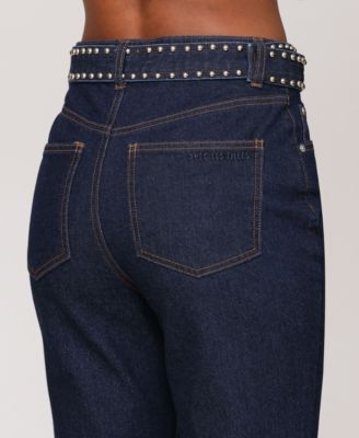 Women's Studded Belt High Rise Boot Cut Jeans