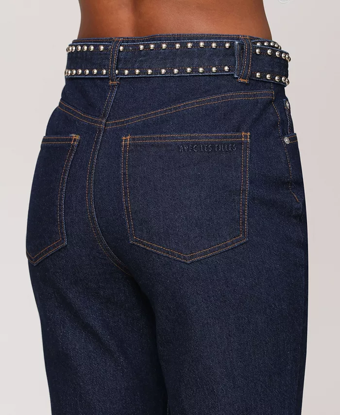 Women's Studded Belt High Rise Boot Cut Jeans - thumbnail 7