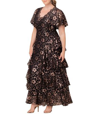 Plus Size Mon Ange Tiered Lace Evening Gown