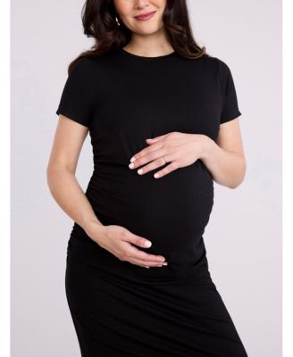 Women's Crewneck Short Sleeve Side Ruched Bodycon Mini Dress - Motherhood Maternity