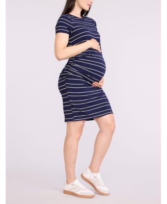 Women's Crewneck Short Sleeve Side Ruched Bodycon Mini Dress - Motherhood Maternity